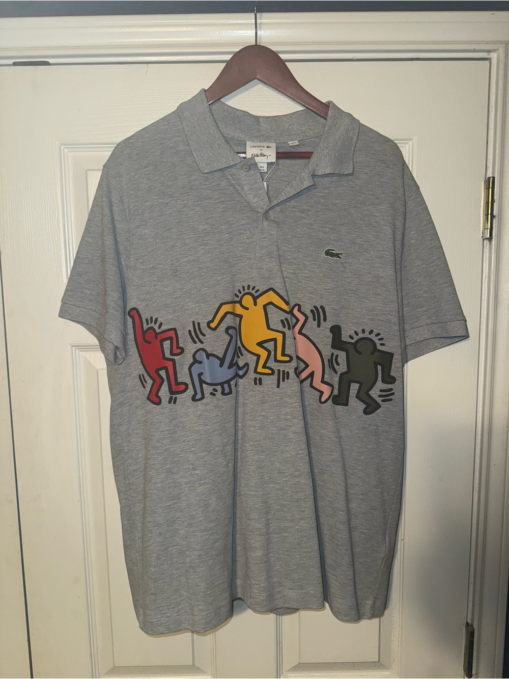 Lacoste Grey Polo with Multicolor Dancing Figures